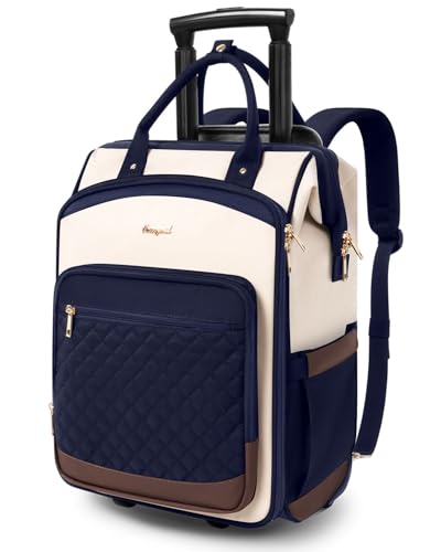Rolling Backpack for Women, Travel Backpack with Wheels, Vertical Storage Wheeled Laptop Backpack, Backpack on Wheels for College Business Work Overnight, Stylish Rolling Laptop Bag, Navy Blue - color: Navy Blue, size: Standard