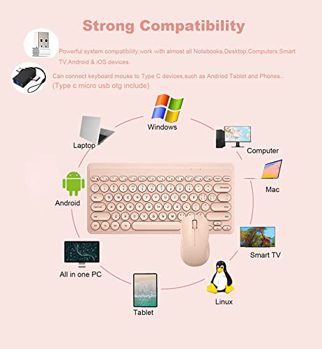 Compact Keyboard MouseCombo,JieruiDeng 79-Key Retro Mini Cute Computer Keyboard 2.4G USB Wireless and Silent Mice Set for Laptop Desktop PC iPad (Pink) - color: Pink