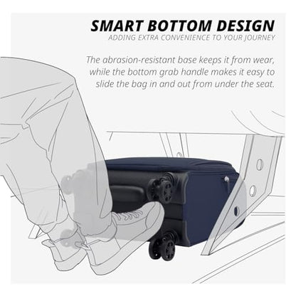 Verage Underseat Carry On Luggage with Wheels,14-Inch,Navy | Personal Item Bag,Airline Approved, Laptop Compartment, USB Charging Port - color: Navy, size: 14-Inch Compact Underseat