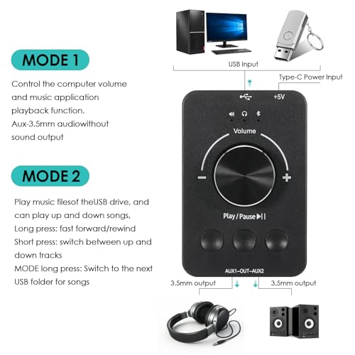 Docooler Volume Control Knob, USB Computer Volume Controller with One-Click Mute Function and 3 Volume Control Modes, Plug and Play, USB Volume Knob Multimedia Controller for PC, Laptop