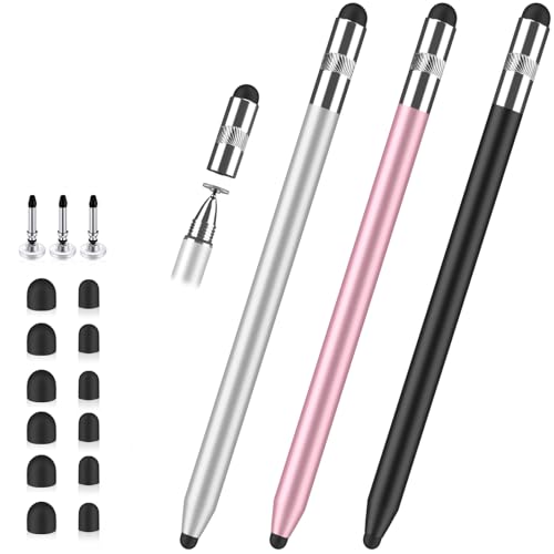 Styluslink Stylus Pen for Touchscreen,3-in-1 High Precision iPad Stylus | Metal Barrel with 3 Sizes Fine Tips, Stylists Pen for iPad/Switch/iPhone/Android/Microsoft/Tablet Capacitive Touchscreen - color: Black/Silver/Rose gold