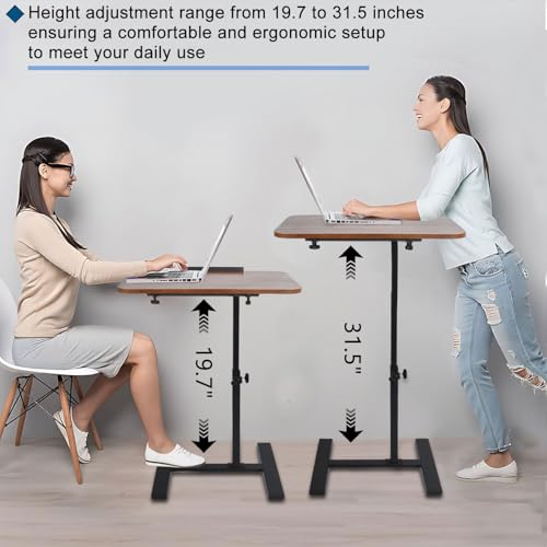 Adjustable Overbed Table, Overbed Bedside Table with Hidden Casters, 360° Swivel C Shaped Side Table, Mobile Laptop Computer Standing Desk for Home and Hospital Use (Walnut) - color: Walnut