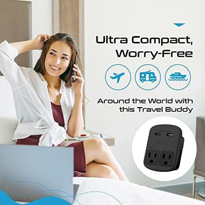 Ceptics World Travel Adapter Kit - QC 3.0 Dual USB + Dual US Outlets, Surge Protection, Perfect For Europe, UK, China, Australia, Japan, Perfect For Laptop, Cell Phones, Cameras - Safe ETL - Black - color: Matte Black
