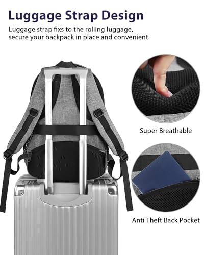 MATEIN Mens Backpack for Work, Water Resistant Practical Travel Backpack | 17" Laptop Comparment, Casual College Daypack with Anti Theft Pocket, TSA Friendly Laptop Backpack, Grey Black