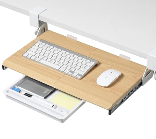 ETHU Under Desk Keyboard Tray - Small Slide Out Keyboard Shelf with C Clamp Mount, 19.7" x 11.8" Ergonomic Pull Out Tray for Home Office Desk,Oak - color: Oak, size: Small