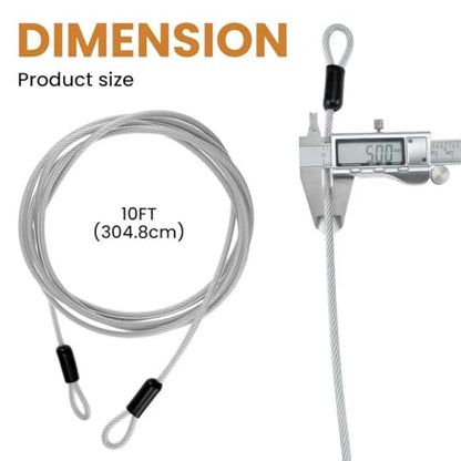 10FT 5mm Stainless Steel Security Cable Lock, Steel Coated Braided Double Loop Flexible Wire Rope for Bicycles, Luggage, Gates & Outdoor Equipment (1 Pack) - size: 10FT 5mm