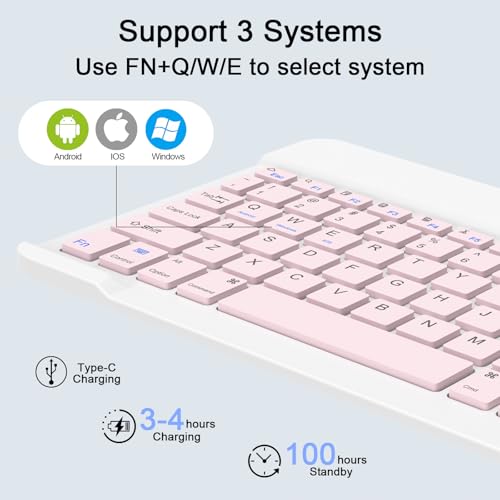 Wireless Keyboard and Mouse Combo, Rechargeable Bluetooth Keyboard & Mouse with 2.4 GHz Wireless USB Receiver, Compatible with iPad, Smartphone, PC, Laptop, Windows/iOS/Android, Pink - color: Pink
