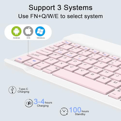 Wireless Keyboard and Mouse Combo, Rechargeable Bluetooth Keyboard & Mouse with 2.4 GHz Wireless USB Receiver, Compatible with iPad, Smartphone, PC, Laptop, Windows/iOS/Android, Pink - color: Pink