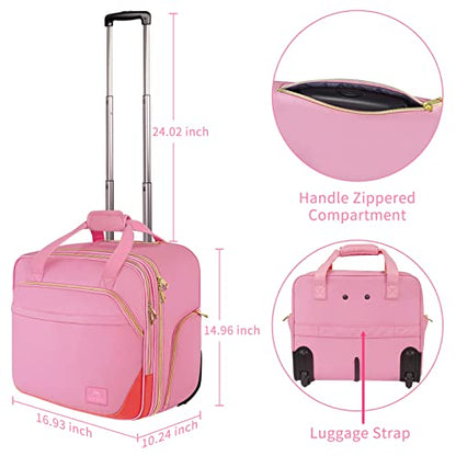 MATEIN Rolling Briefcase for Women, Large Rolling Laptop Bag with Wheels Fits 17 Inch Notebook Gifts for Office Women, Water Resistant Teacher Work Computer Travel Carry on Nurse Bags on Wheel, Pink