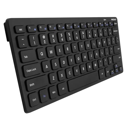 Macally Compact Wireless Keyboard - 2.4 Small Keyboard for Laptop, Desktop PC, Surface, Chromebook, Notebook, Slim Mini Key board with 2.4G Wireless USB - Portable, Ready for Travel without Number Pad - color: Black
