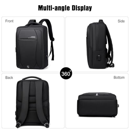 FANDARE 15.6 Inch Laptop Backpack for Men Women Business Travel Backpack with USB Charging Port & Luggage Strap Large Waterproof Polyester Carry On Backpack Black - color: Black