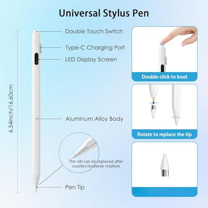Active Stylus Pen for Touchscreen Devices – Universal Capacitive Pen with LED Battery Display, No Bluetooth Needed, Compatible with iPad/iPhone/Android (Not for Galaxy S/Kindle/Surface) – White - size: 2268A