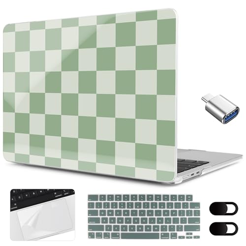 MEEgoodo Case for M5/M4/M3/M2 MacBook Air 15 inch Case 2026 2025 2024 2023, Laptop Shell Fit Model (A3448/A3241/A3114/A2941) for MacBook Air 15.3-inch, Green Checkered - color: Green Checkered