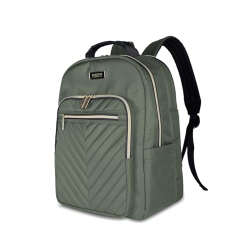 Kenneth Cole REACTION Chelsea 2-Piece Bundle - 20" Chevron Expandable 8-Wheel Carry-On Suitcase & Matching 15" Laptop Backpack, Olive - color: Olive, size: 2-Piece Bundle (Carry On + Backpack)