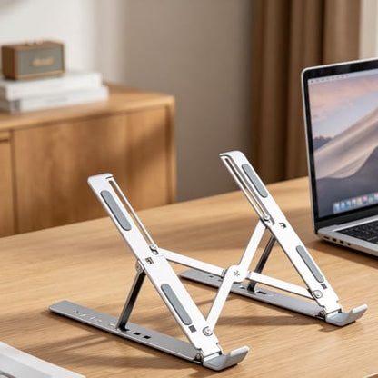 1 Piece Laptop Stand,Foldable Adjustable Laptop Riser,Portable Desktop Holder,White