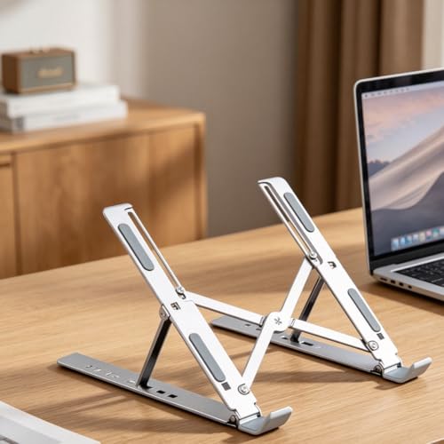 1 Piece Laptop Stand,Foldable Adjustable Laptop Riser,Portable Desktop Holder,White