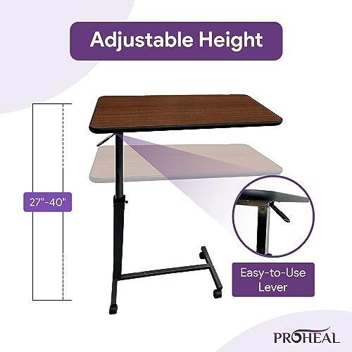 ProHeal Medical Overbed Table with Wheels and Adjustable Height - Gray Rolling Over Bed Table for Home and Hospital Use - color: Grey