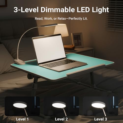 Adjustable Laptop Lap Desk with Cooling Fan USB Light for Adults - color: Green,70x45cm