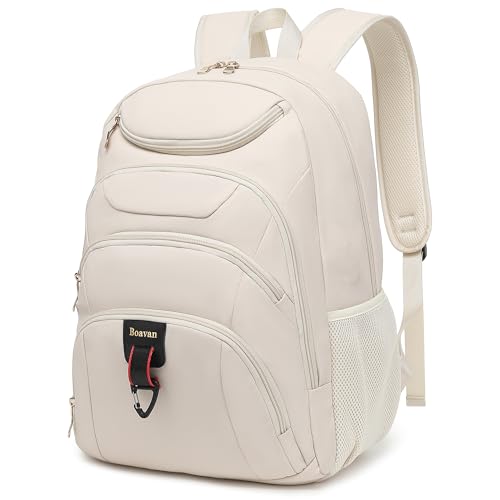 Boavan Laptop Backpack for women,15.6 inch Laptop Bag with USB Port, Waterproof Travel Work Backpack Purse, Anti-Theft Teacher Nurse Doctor Casual Bookbags Office Business backpack，Cream Beige - color: Cream Beige, size: 15.6