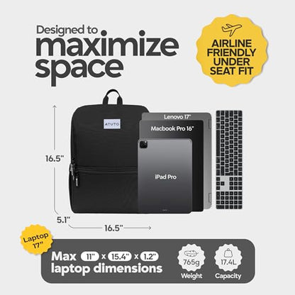 Laptop Backpack for Men 17 Inch – Work & Travel Backpack with Luggage Strap, Trolley Sleeve and Padded Compartment – Black - color: Black (Grey Back)