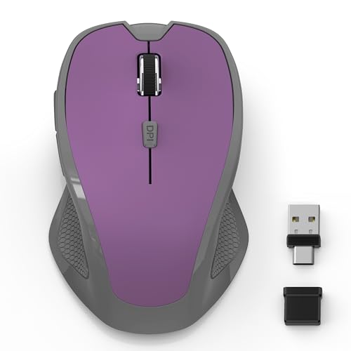 Wireless Bluetooth Mouse for MacBook, Laptop, iPad Air/Pro, Rechargeable Silent Optical Mouse with Jiggler, Dual Mode Bluetooth 5.2/3.0 & 2.4G USBA/USBC Type-C Receiver (Purple) - color: PURPLE