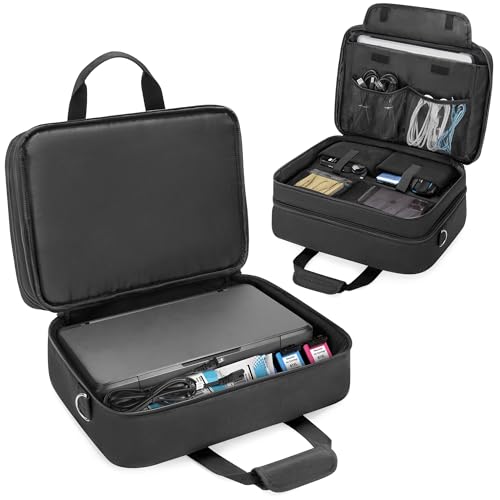CURMIO Printer Case Compatible with HP Tango/Tango X, OfficeJet 200/250 | Wireless Mobile Printer Travel Bag, Luggage & Shoulder Strap, Padded Lining, 15.6" Padded Laptop Sleeve, Home & Travel Use