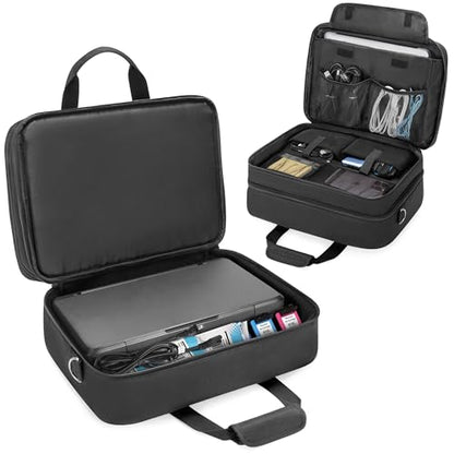 CURMIO Printer Case Compatible with HP Tango/Tango X, OfficeJet 200/250 | Wireless Mobile Printer Travel Bag, Luggage & Shoulder Strap, Padded Lining, 15.6" Padded Laptop Sleeve, Home & Travel Use