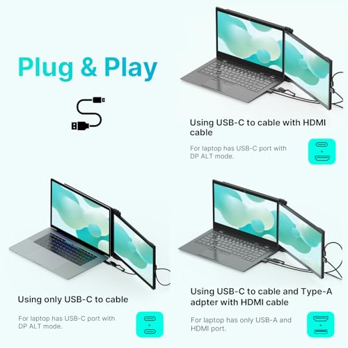 [2026 Upgrade] Mobile Pixels Duex Max DS 14.1'' Laptop Screen Extender | Portable Monitor - USB C/HDMI Plug and Play, 1080P Monitor for 14''-17 '' Laptops, Compatible with Mac/Windows/Android/Switch - size: 14.1-inch