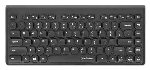 MANHATTAN Slim Wireless USB Mini Keyboard - Compact, Quiet, and Comfortable Typing Experience with Multimedia Function Keys for PC and Laptop - 180764