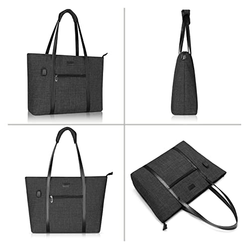 MOSISO USB Port Laptop Tote Bag for Women,Compatible with MacBook, 17-17.3 inch Notebook and Chromebook, Work Travel Business Computer Bag with Small Purse, Black - color: Black