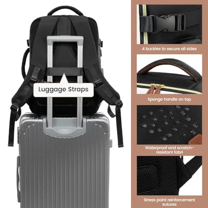 LOVEVOOK 50L Travel Backpack Carry On Airline Approved, Large Backpack with 3 Packing Cubes, TSA Travel Essentials Carry On Bag, Waterproof Weekender Overnight Luggage Daypack, Fits 18 Inch Laptop - color: H-black-beige-brown, size: XLarge - 18.5 Inch - 5
