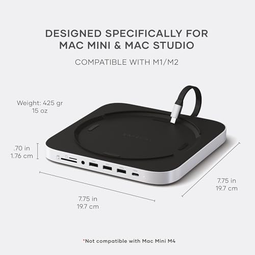 Satechi Mac mini Hub & Stand, NVMe/SATA SSD Enclosure, USB-C 10Gbps, Silver | USB-C 10 Gbps, USB-A ports and audio; no matter what you need.