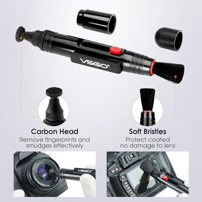 VSGO 4-in-1 Camera Cleaning Kit for Canon, Nikon, Sony DSLR Cameras | Air Blower, Dual-Head Lens Brush Pen, Microfiber Cloths Included, VS-A13E