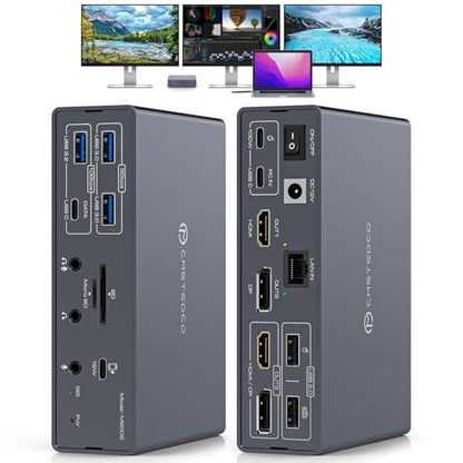TJCXELE Displaylink Docking Station 3 Monitors with HDMI DP,19-in-1 USB C Laptop Docking Station Triple Display 4K 60Hz with PD 100W,10bps USBC/A Ethernet/Card Readers/Audio for M1 M2 M3/Mac&Windows