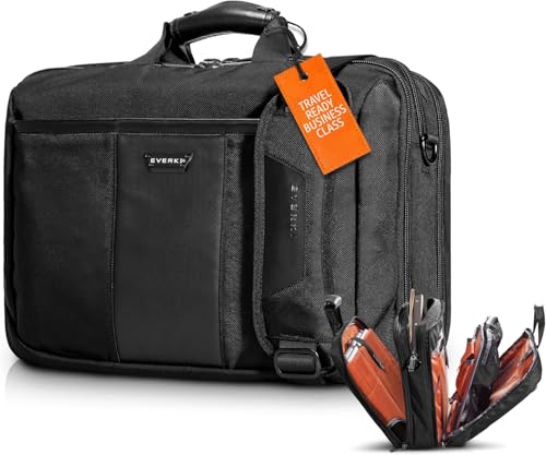 EVERKI Versa Laptop Briefcase Bag for Men & Women, Black - 17.3 Inches | Premium Leather Ballistic Nylon, Heavy-Duty, Water-Resistant, Business, Travel-Friendly Bag, Multiple Pockets, 25 Liters