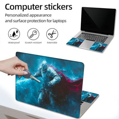 Aesthetic Laptop Skin Sticker, Knight with Red Cape and Frost Sword Waterproof Vinyl Laptop Decal, Removable Bubble Free, Reusable Protective Cover for 13 14 15 15.6 Inch - color: Knight with Red Cape and Frost Sword