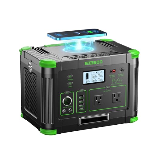 Portable Power Station 500W, 519.48Wh/140400mAh Solar Generator Backup | Lithium Battery Pack Power Supply with 2 AC Outlets, PD 60W USB-C Power Bank for Outdoor RV Camping, Home Outage, Emergency - color: Black