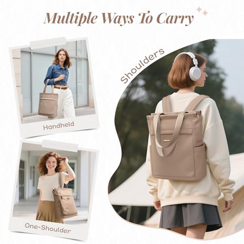 GOLF SUPAGS Convertible Laptop Backpack for Women Casual Daypack Notebook Tote Bag for Work College Travel Leisure (Champagne) - color: Champagne-n
