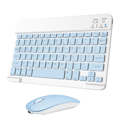 Wireless Keyboard and Mouse Combo, Rechargeable Bluetooth Keyboard & Mouse with 2.4 GHz Wireless USB Receiver, Compatible with iPad, Smartphone, PC, Laptop, Windows/iOS/Android, Blue - color: Blue+Mouse
