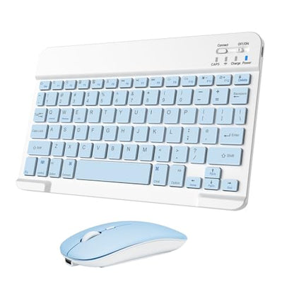 Wireless Keyboard and Mouse Combo, Rechargeable Bluetooth Keyboard & Mouse with 2.4 GHz Wireless USB Receiver, Compatible with iPad, Smartphone, PC, Laptop, Windows/iOS/Android, Blue - color: Blue+Mouse