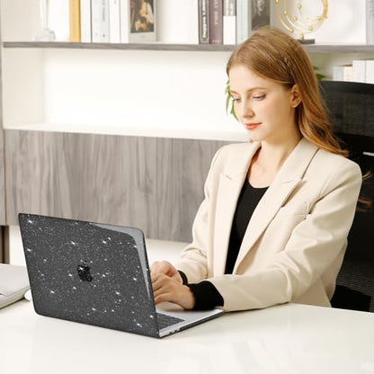 MOSISO Compatible with MacBook Air 13 inch Case M5 M4 M3 M2 2026-2022 | 4 in 1 Kit Bling Sparkly Hard Shell for MacBook Air 13.6 inch Case, Glitter Cover, A3449 A3240 A3113 A2681, Black - color: Black