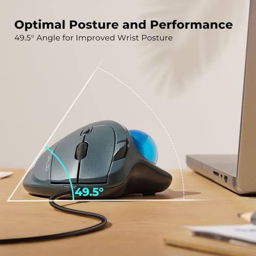 Wired Trackball Mouse with RGB Lighting, Ergonomic Thumb Control to Reduce Muscle Strain, 5 Adjustable DPI, Dual USB-C & USB-A Connectivity, Compatible with PC, Laptop, Mac, Windows-Blue - color: A-Blue