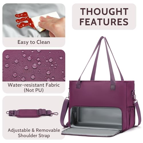 Lunch Tote Bag for Women with 15.6" Laptop Compartment, Work Tote Bag with Insulated Lunch Compartment, Large Casual Canvas Handbag Luncg Bags for Nurse, Teacher, Office, Travel, Beach, Purple - color: Purple