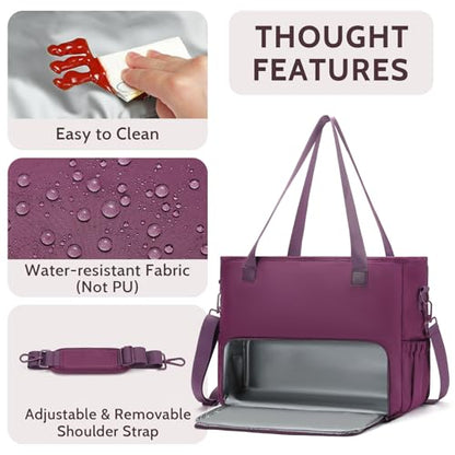 Lunch Tote Bag for Women with 15.6" Laptop Compartment, Work Tote Bag with Insulated Lunch Compartment, Large Casual Canvas Handbag Luncg Bags for Nurse, Teacher, Office, Travel, Beach, Purple - color: Purple