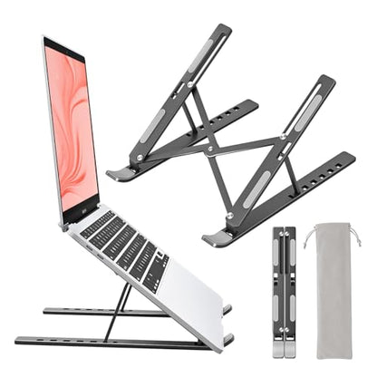 Laptop Stand for Desk, Aluminum Metal MacBook Stand，Computer Riser for Desk, Portable Foldable Adjustable Notebook Holder, Compatible with 10-15.6 Inch Laptops, iPad, Space Gray. - color: Space Gray