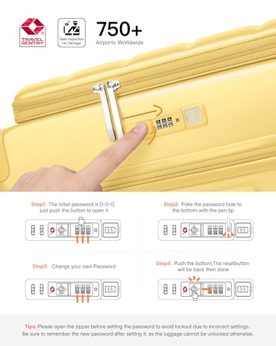 Expandable 20Inch Carry On Luggage Airline Approved - Top Opening Hardside Travel Suitcase Unbreakable -with Cup Holder,USB Charge,Side Pothook, 360°Spinner Wheels, TSA Lock-Yellow - color: Yellow, size: 20 Inch-EXT