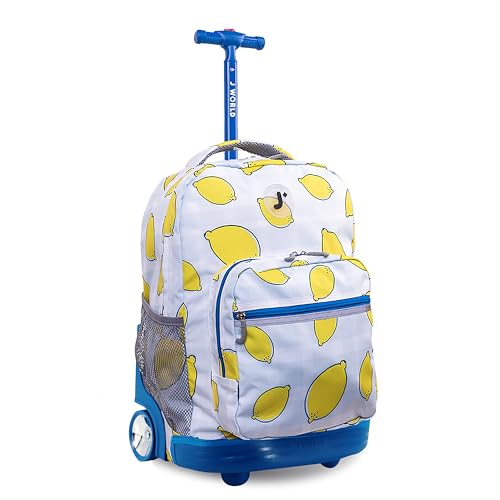 J World Sunrise Kids Rolling Backpack with Wheels for Girls Boys, Roller Bookbag for School, 18 x 13 x 9 Inches, Lemona - color: Lemona