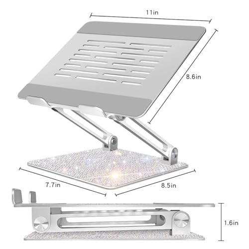 Bling Adjustable Laptop Stand, Portable Laptop Riser, Aluminum Laptop Stand for Desk Foldable, Computer Notebook Stand Holder for MacBook Air Pro, Dell XPS, HP (10-17.3'') - Silver