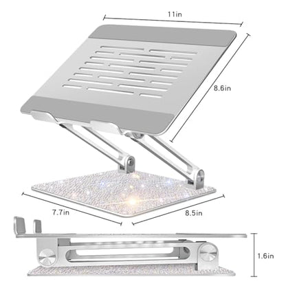 Bling Adjustable Laptop Stand, Portable Laptop Riser, Aluminum Laptop Stand for Desk Foldable, Computer Notebook Stand Holder for MacBook Air Pro, Dell XPS, HP (10-17.3'') - Silver