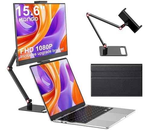 HONGO Portable Monitor with Stand 15.6”-Laptop Screen Extender 1080P FHD for USB C hdmi Portable Screen Display Vesa Compatible for Windows Mac/Android/Switch/PS5